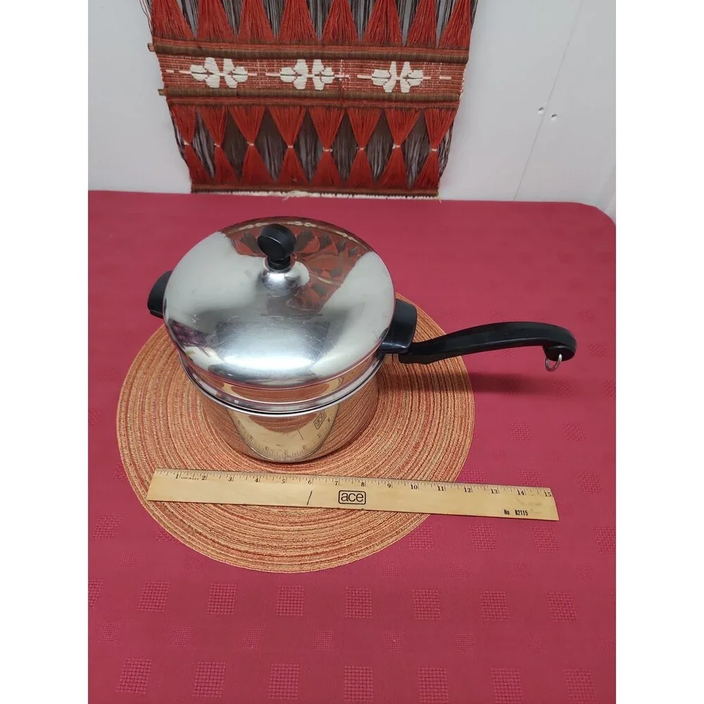 Vintage Farberware 3 Quart Double Boiler With Lid Stainless Steel Aluminum Clad